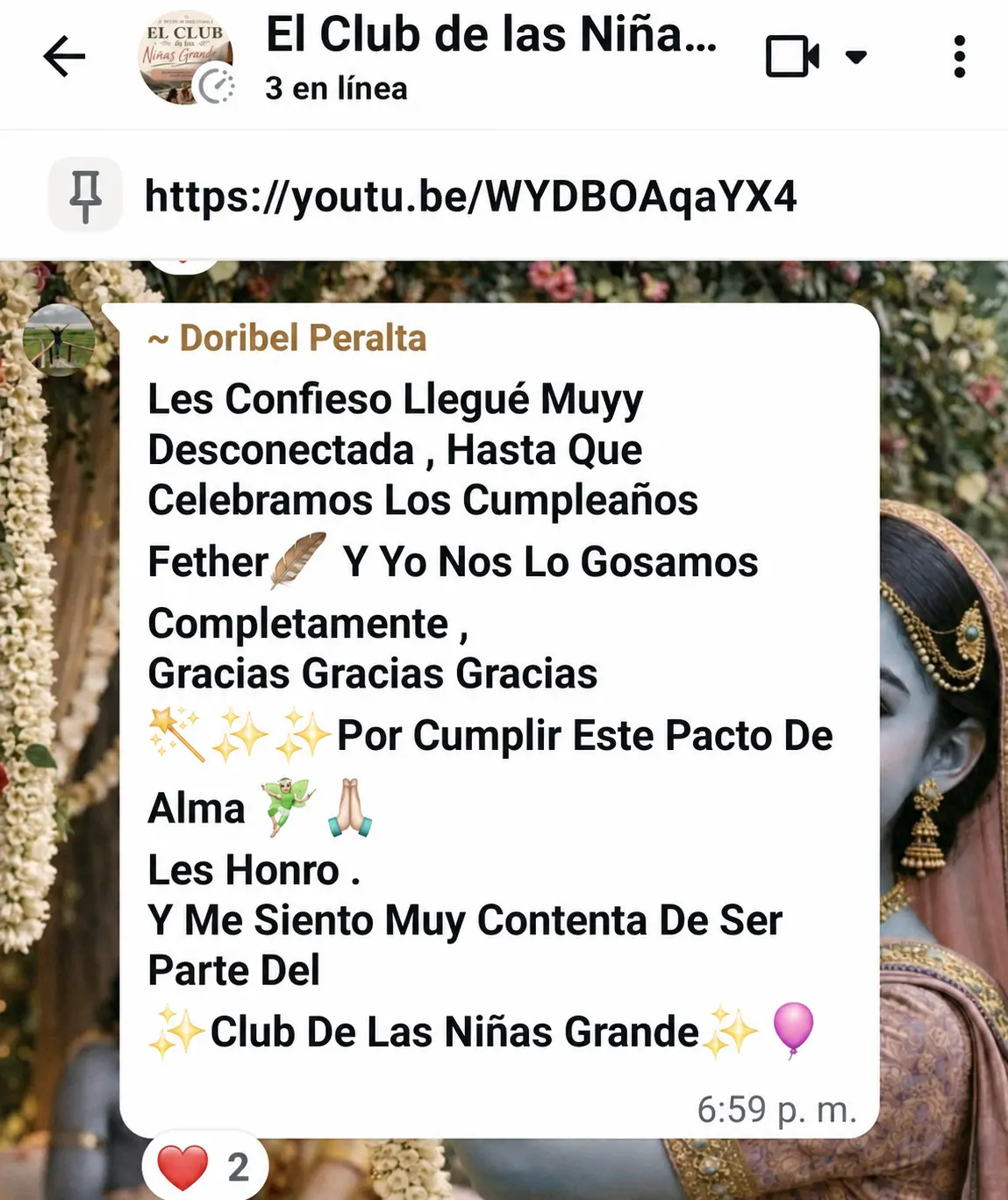Mensaje real de una integrante que expresa alegría y gratitud por pertenecer al Club